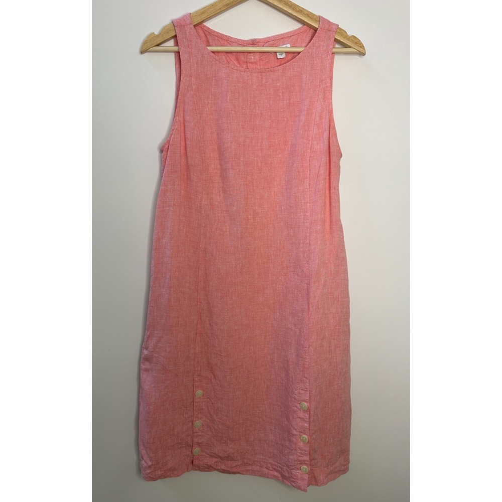 J. Jill Love Linen Shift Dress Pockets Sleeveless Button Bottom Coral Small - Picture 11 of 11